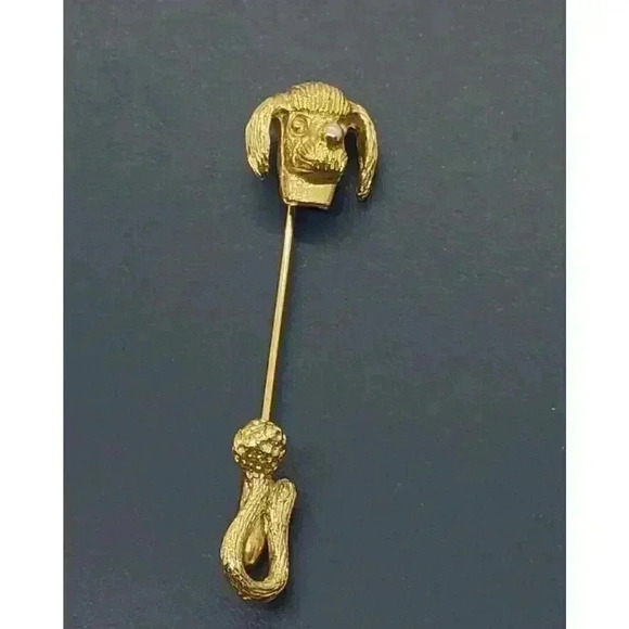 Vintage Stick Pin Brooch 3d Dog Lover Head & Tail Gold Wash Puppy - Picture 2 of 9